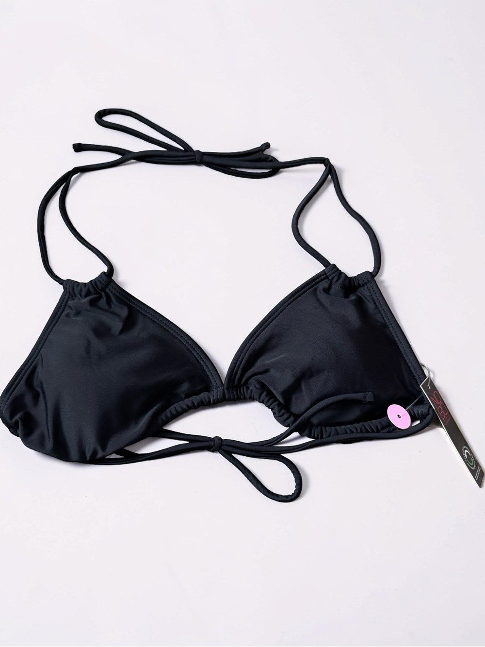 NOBO Black Triangle String Tie Bikini Top NWT Size M Recycled